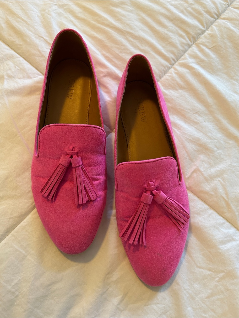 J. Crew Hot Pink Suede Tassel Loafers